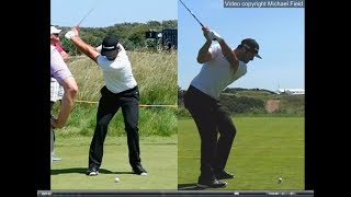 Jon Rahm golf swing  Long Iron faceon amp downtheline July 2017 [upl. by Rdnaskela]