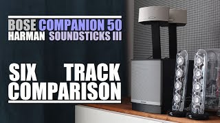 Bose Companion 50 vs Harman Kardon SoundSticks III  6Track Comparison [upl. by Cortie]