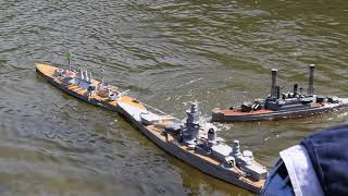 RC Warship Combat  BB firing ships do battle [upl. by Banebrudge]