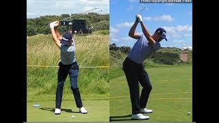 Justin Thomas golf swing  Long Iron faceon amp downtheline July 2017 [upl. by Cohlier]